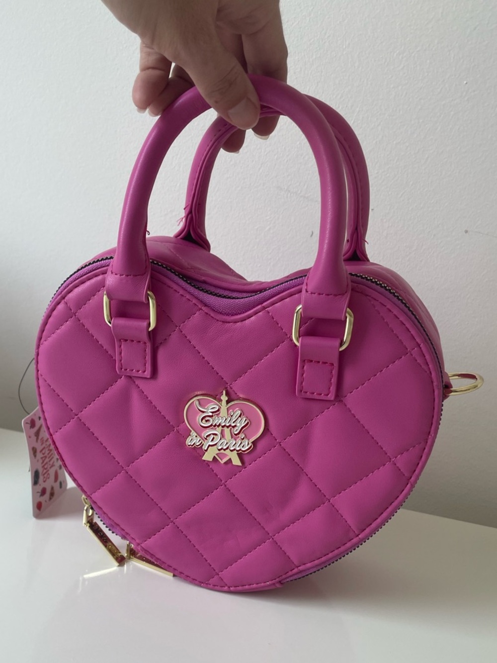 Netflix Emily in Paris Heart Quilted Mini Bag - Bright Pink with Gold Accents